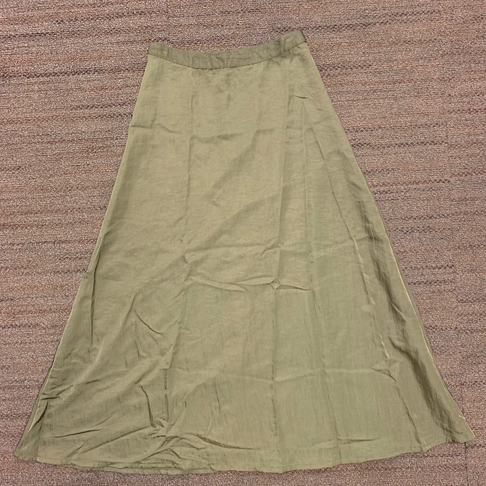 Anthropologie satin-style long skirt in dark sage